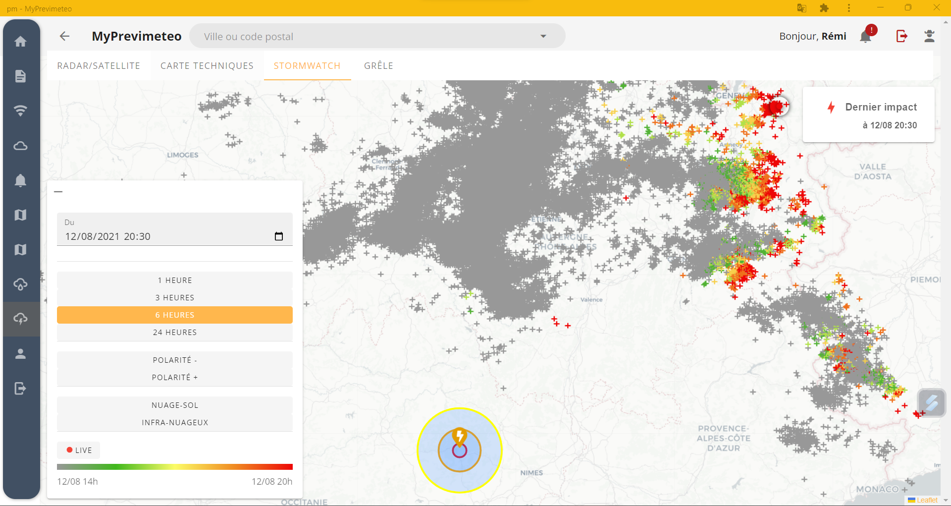 Interface de suivi et de visualisation des impacts de foudre mesurés