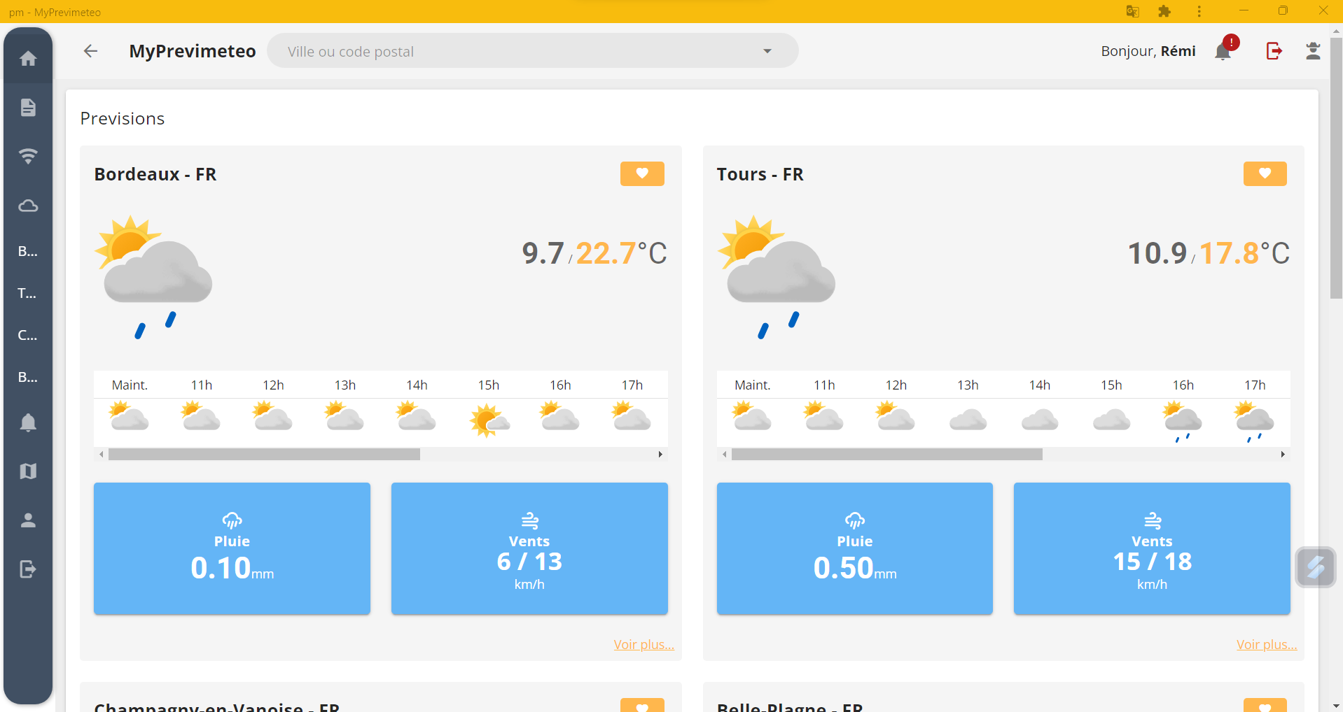 Résumé des prévisions météo pour vos villes favorites